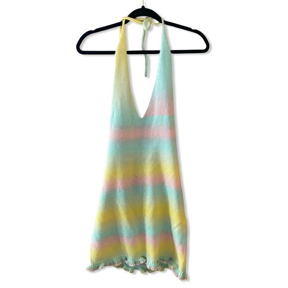 NWT More To Come Evie Halter Knit Dress in Yellow Multi stripe Revolve M - Picture 4 of 9
